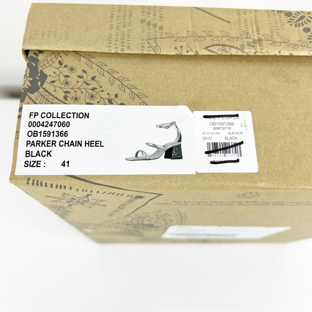 NWT Free People Parker Leather‎ Chain Detail Heeled Sandal 11 Black - Picture 9 of 9